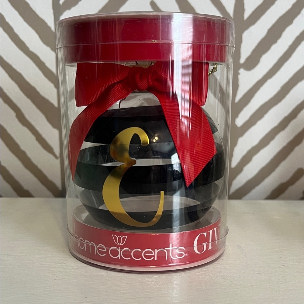 Black and Gold Striped “E” Ornament